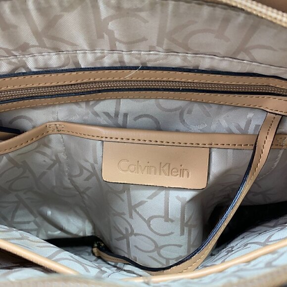 Calvin Klein Signature Satchel H8ABJ6UW Vegan Leather White/Tan Gold Hardware - Picture 13 of 13